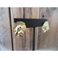 90S Earrings | Gold Tone Lion's Head Statement Lion Rhinestone Chunky Business Casual Jewelry | Etsy (US)