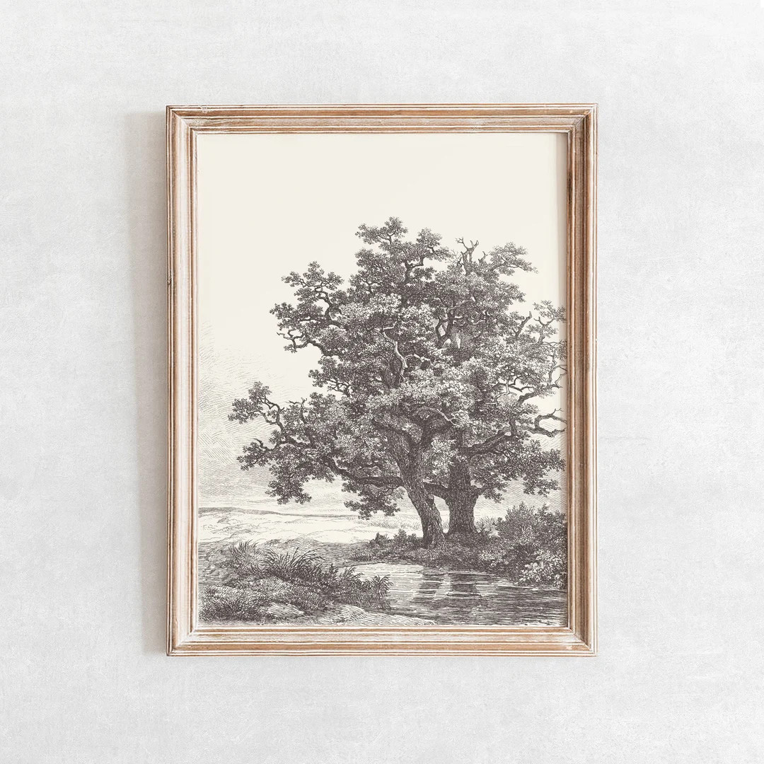 Tree Landscape Print, Vintage Tree Sketch Enhanced, Printable Wall Art, Farmhouse Wall Art, Tree ... | Etsy (US)