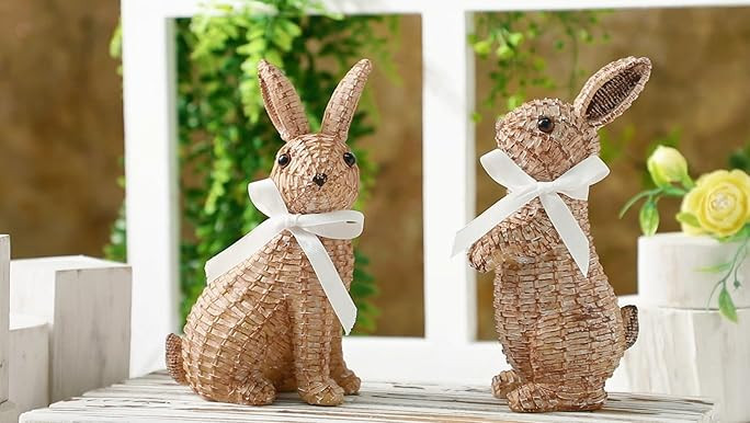 Rattan Rabbit Woven Rabbit Bow Resin Ornaments for Home Courtyard Lawn Tabletop and Easter Decora... | Amazon (US)