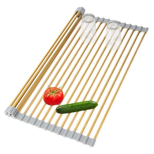 Golden Roll-UP Dish Drying Rack-Large Stainless Steel Dish Drainer Over The Sink for Kitchen Countertop, Applicable for Sink Width Less Than 16.5in (Gold,17.8'x 13.2') | Amazon (US)
