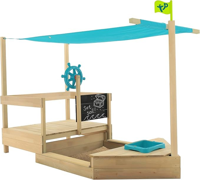TP Toys, Pirate Ship Sandbox | Kids Outdoor Playset and Wooden Sandbox with UV Resistant Shade Co... | Amazon (US)
