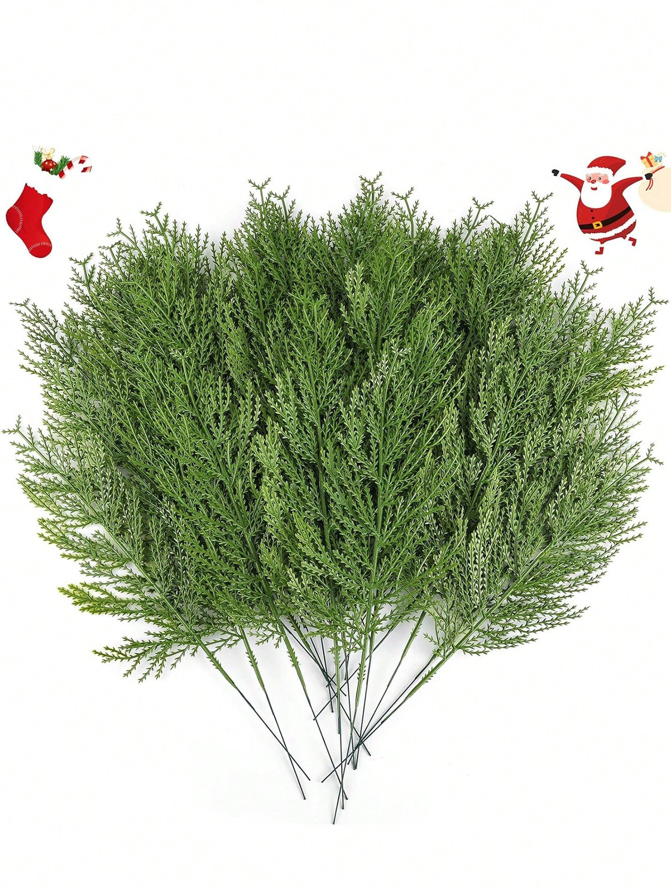 10pcs Artificial Pine Tree Branches, Plastic Green Stems & Twigs For DIY Christmas Decor (Green) | SHEIN