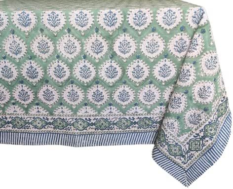 ATOSII Kari Green 100% Cotton Fall Tablecloth, Handblock Print Square Table Cover for Kitchen Dining | Amazon (US)