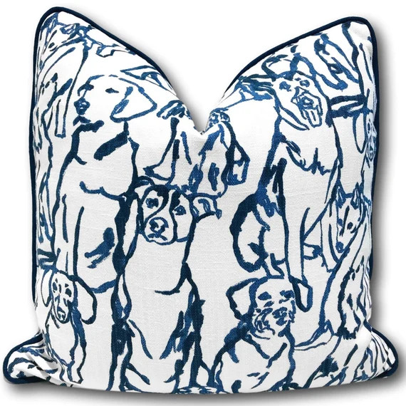 Best Friends Dog Pillow Cover w/Navy Piping - Blue Dog Pillow - Labrador Pillow - Shepherd Pillow... | Etsy (US)