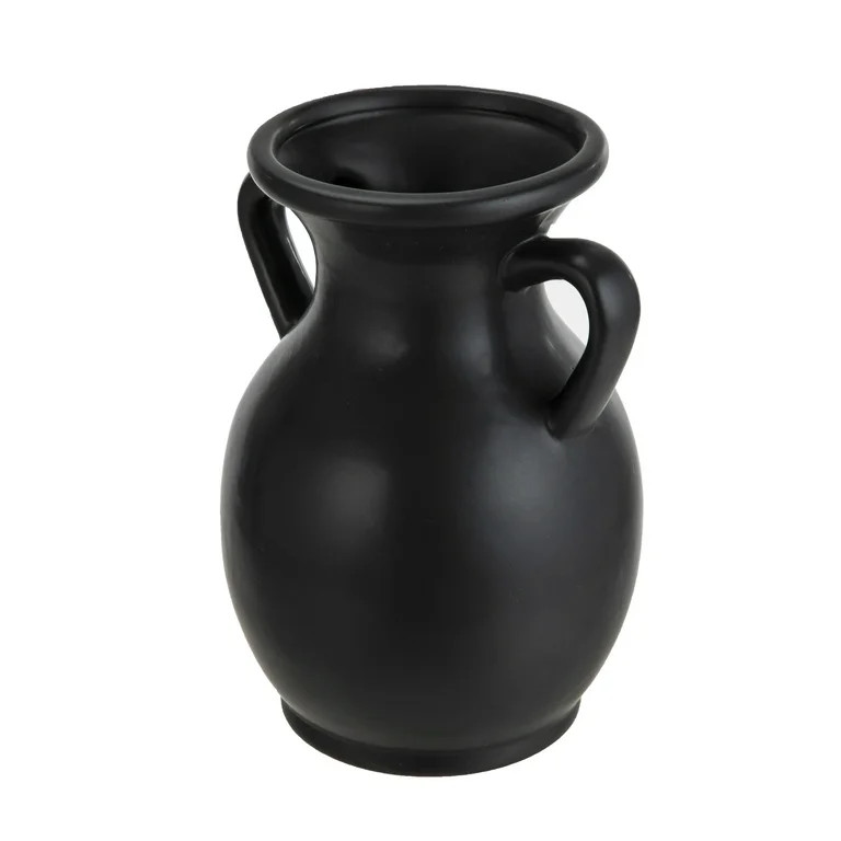 MAINSTAYS BLACK CERAMIC VASE 2 HANDLES SMOOTH FINISH | Walmart (US)