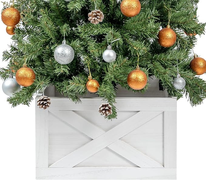 Wooden Christmas Tree Collar Box,22In Rustic Christmas Tree Skirt,Vintage Weathered Wood Christma... | Amazon (US)