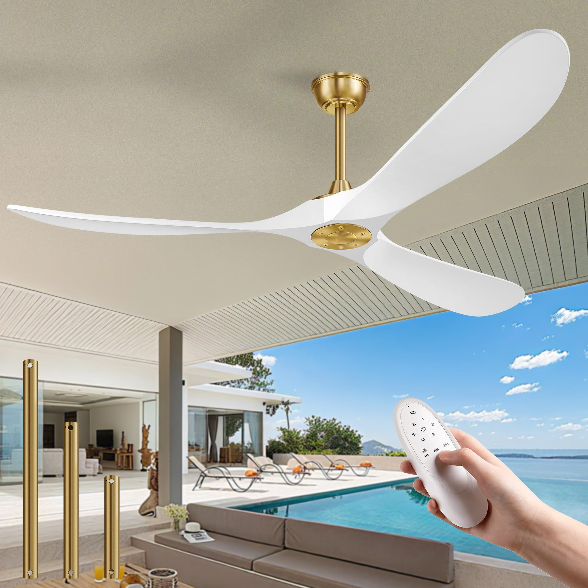 Haipeel 60" Wood Ceiling Fan no Light, 60 Inch Ceiling Fans without Lights with Remote Control, I... | Amazon (US)
