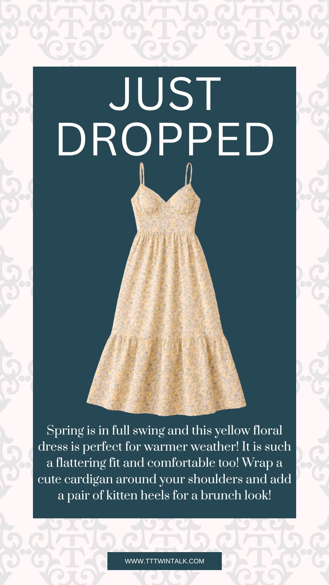 Spring is in full swing and this yellow floral dress is perfect for warmer weather! It is such a flattering fit and comfortable too! Wrap a cute cardigan around your shoulders and add a pair of kitten heels for a brunch look!

#LTKMidsize #LTKSeasonal #LTKOver40