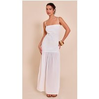 White Linen Look Strappy Dropped Waist Maxi Dress | PrettyLittleThing US