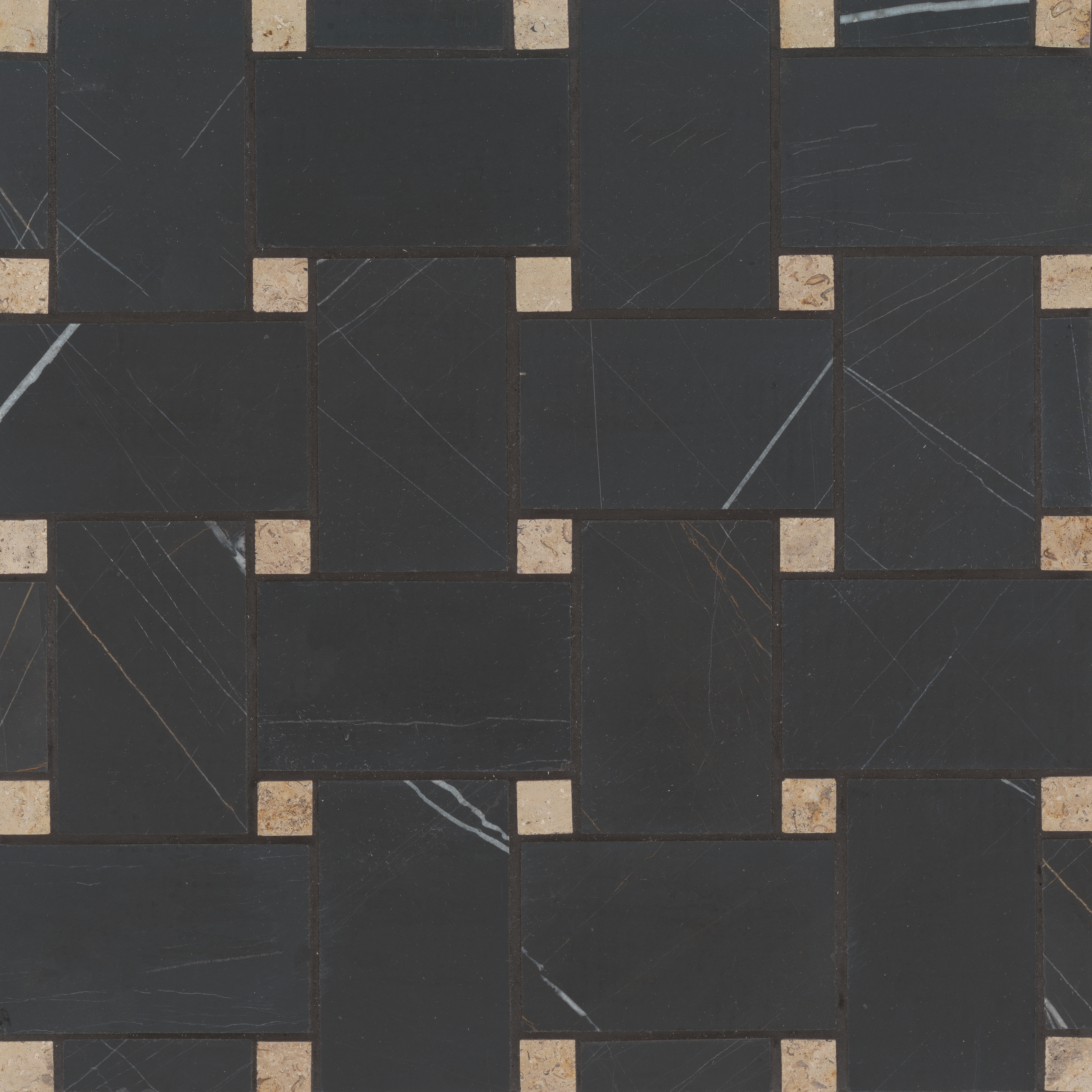 Jumbo Basketweave Honed Marble in Sahara Noir with Beige Dot | Bedrosians Tile and Stone