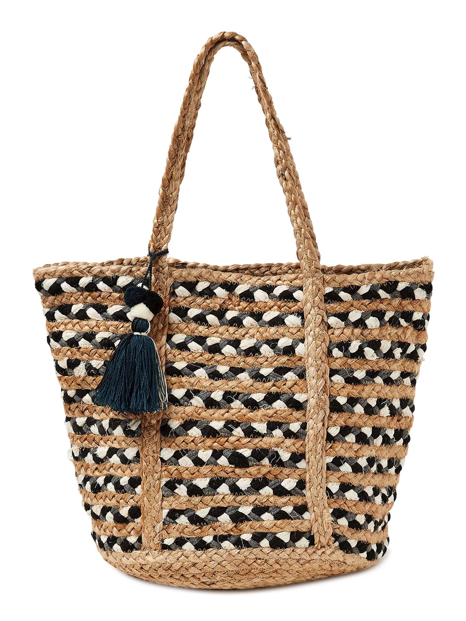 Twig & Arrow Woven Tote Bag Black White Grey Black White Grey | Walmart (US)