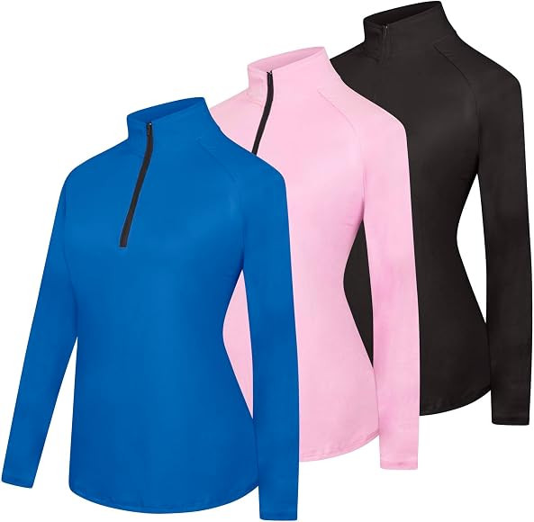 Real Essentials 3 Pack: Womens Dry-Fit Long Sleeve Quarter Zip & Full Zip Up Hoodie Workout Jacke... | Amazon (US)