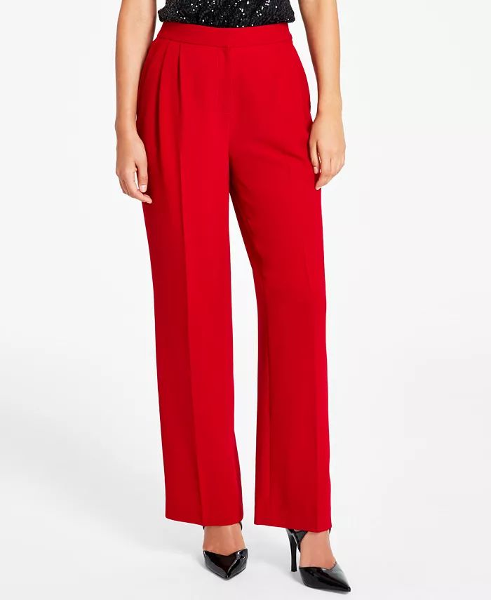 Women's High-Rise Crepe Wide-Leg Trouser Pants, Created for Macy's | Macy's