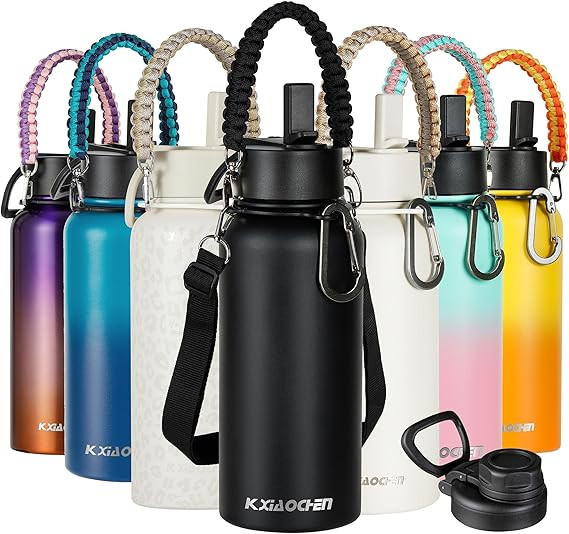 KXIAOCHEN Insulated Water Bottle, Stainless Steel Water Bottle, 2 Lids (Straw and Handle Lid),Wid... | Amazon (US)