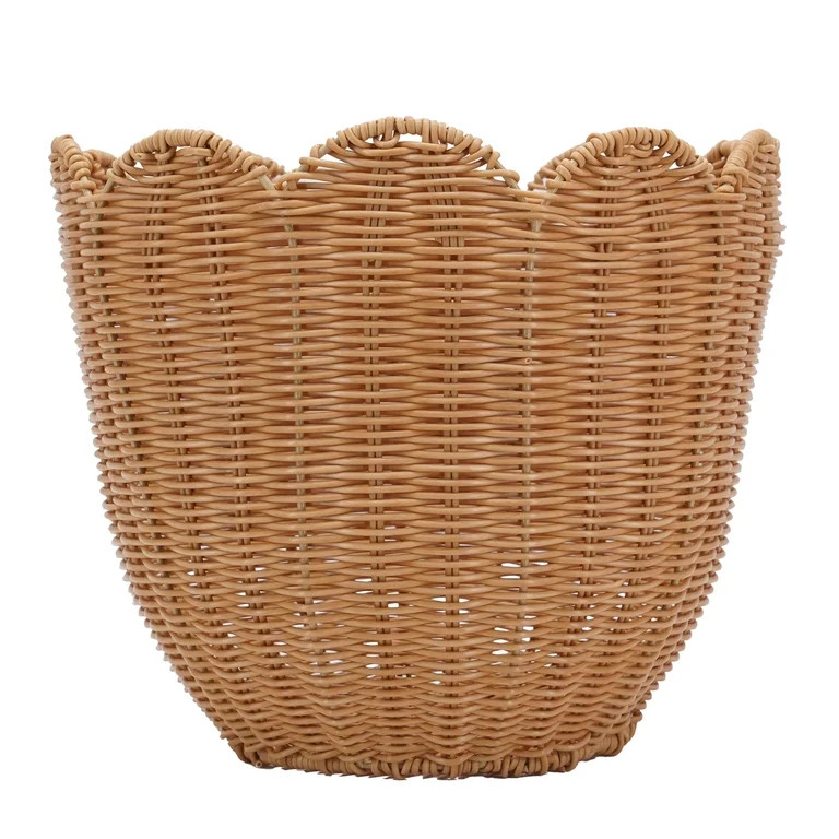 Scalloped Decorative Basket, Tan, 12" x 10", by My Texas House | Walmart (US)