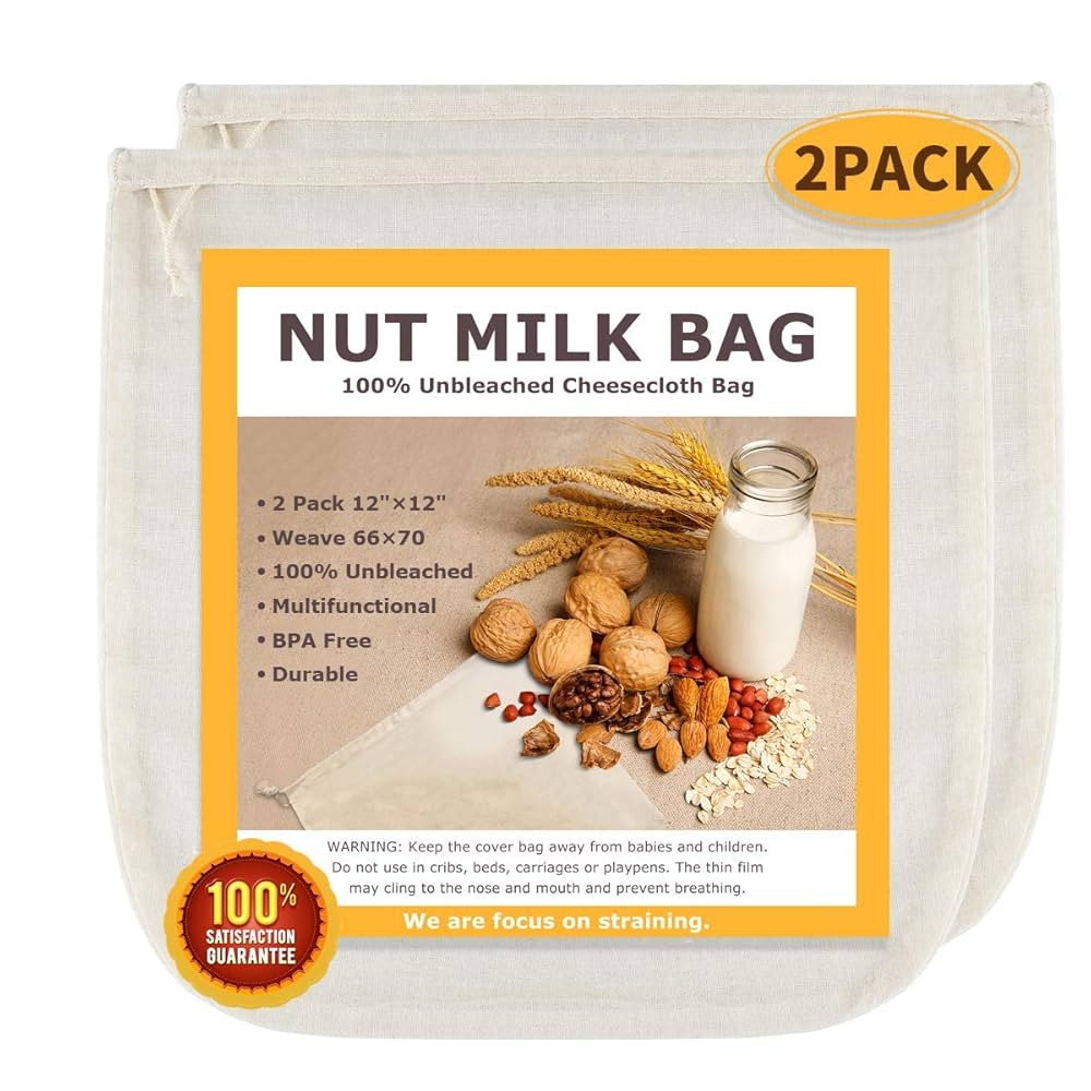 Nut Milk Bags, All Natural Cheesecloth Bags, 12"x12", 2 Pack, 100% Unbleached Cotton Cloth Bags f... | Amazon (US)