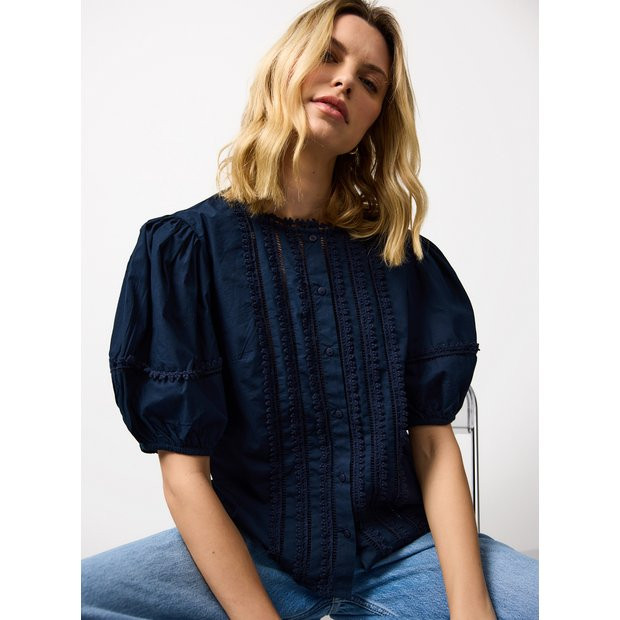 Navy Pintuck Lace Trim Blouse 20 | Tu Clothing