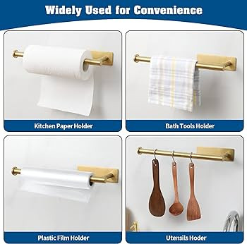theaoo Gold Paper Towel Holder for Kitchen, Adhesive Under Cabinet Paper Towel Roll Rack for Bath... | Amazon (US)