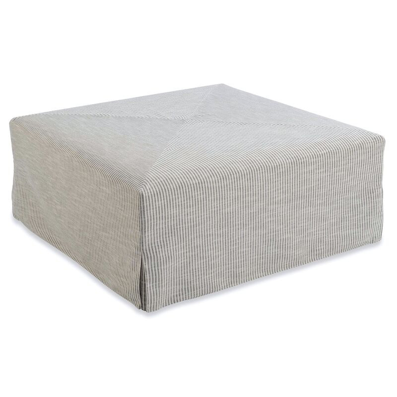 Town Slipcovered Ottoman, Black/White | One Kings Lane