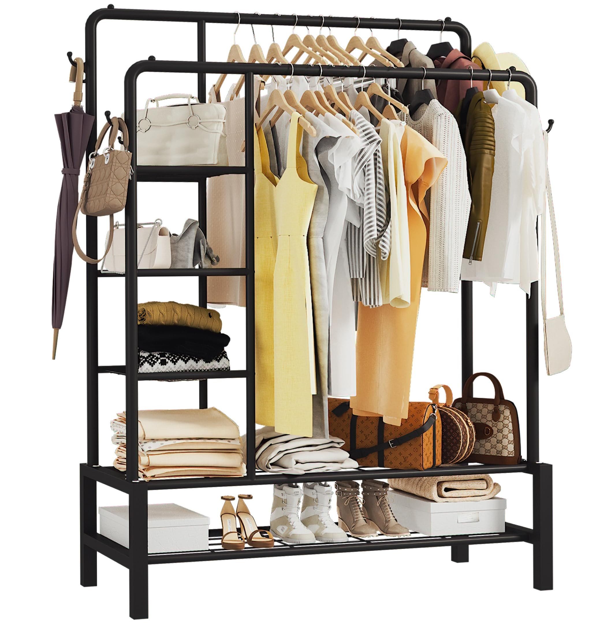 Klass Home Collection Heavy Duty Clothes Rail, 120KG Black Metal Rack With Double Hanging Clothin... | Amazon (UK)