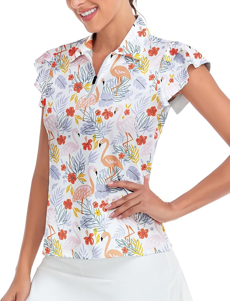 Soneven Womens Petal Sleeve Golf Shirts Moisture Wicking Lady Golf Apparel Print Tennis Sport T S... | Amazon (US)