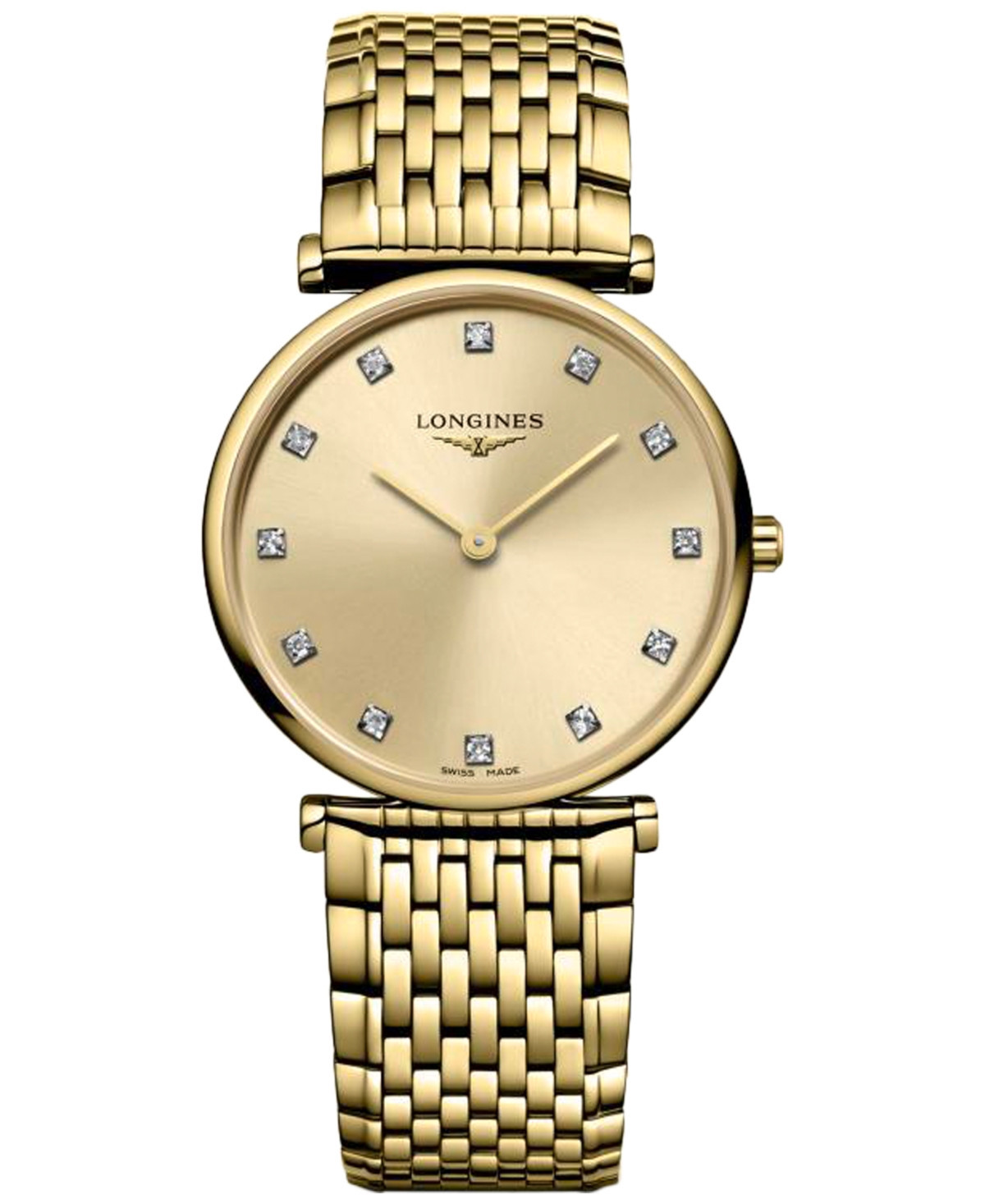 Longines Women's Swiss La Grande Classique de Longines Diamond (1/10 ct. t.w.) Gold Pvd Bracelet Watch 29mm | Macy's