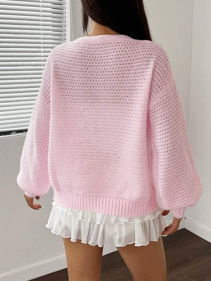 Flirla Women's Casual Drop Shoulder Loose Open Front Solid Cardigan For Spring And Autumn,Long Sl... | SHEIN