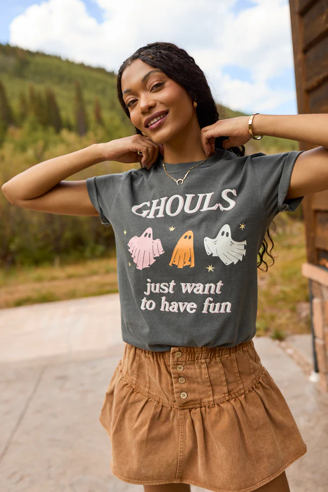Ghouls Just Want To Have Fun Dark Grey Graphic Tee SALE | Pink Lily