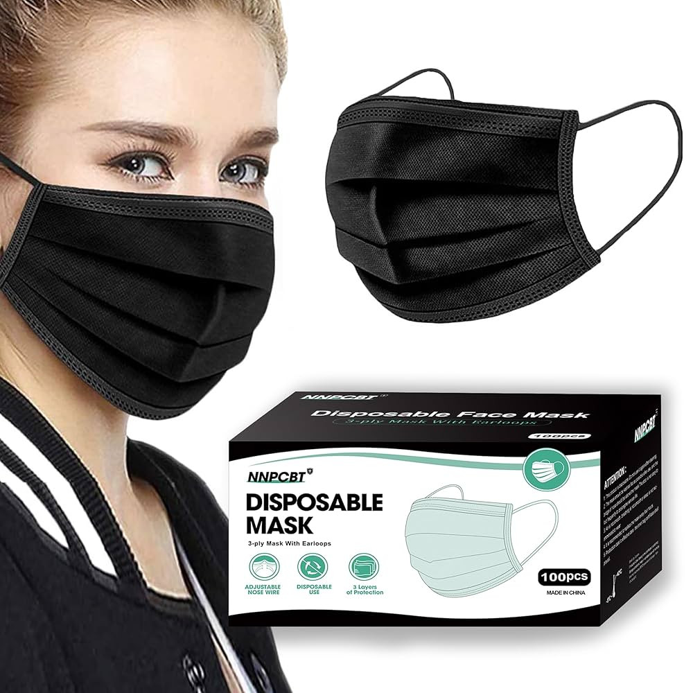 NNPCBT 100PCS 3 Ply Black Disposable Face Mask Filter Protection Face Masks | Amazon (US)