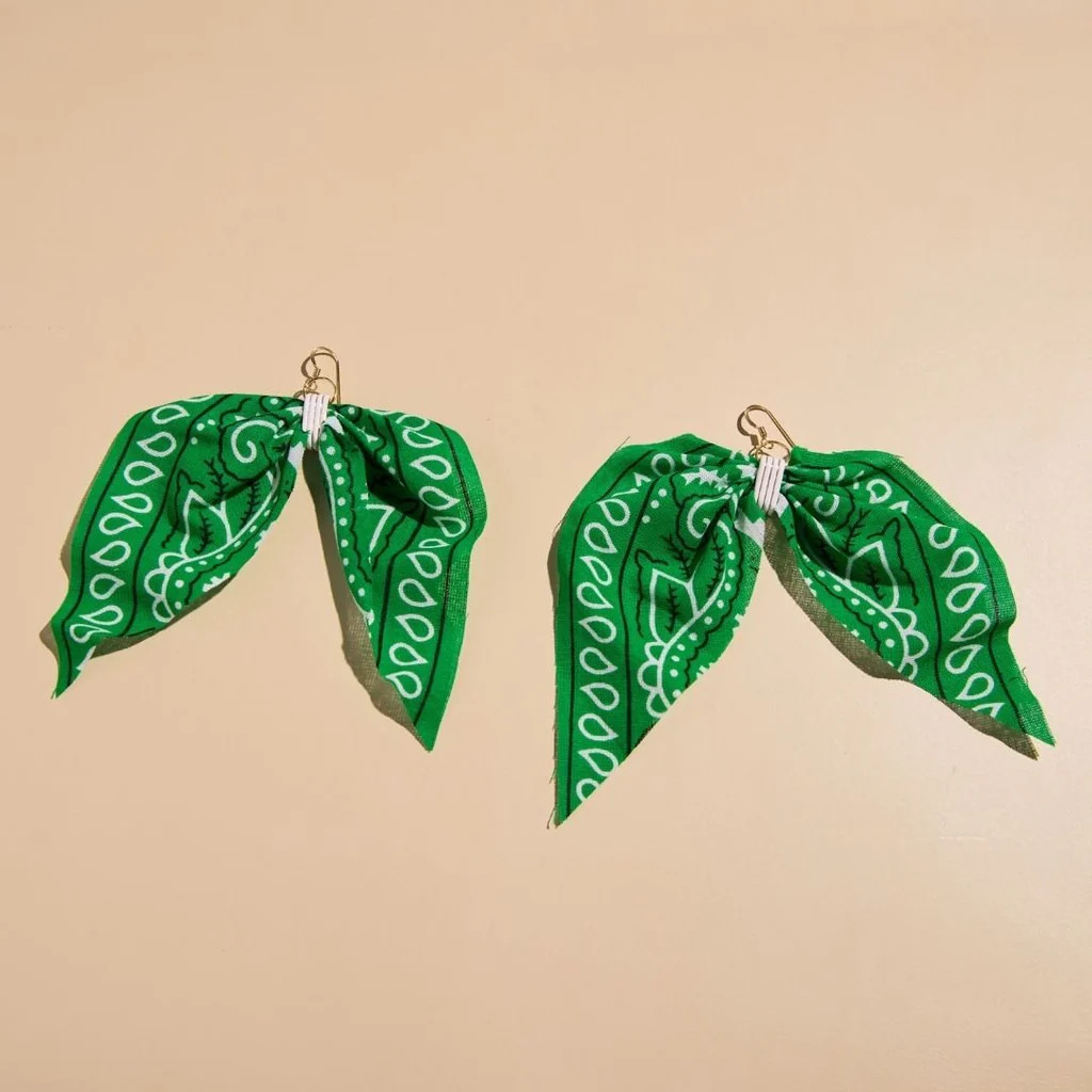 Kelly Green Bandana Statement Earrings | Nickel and Suede