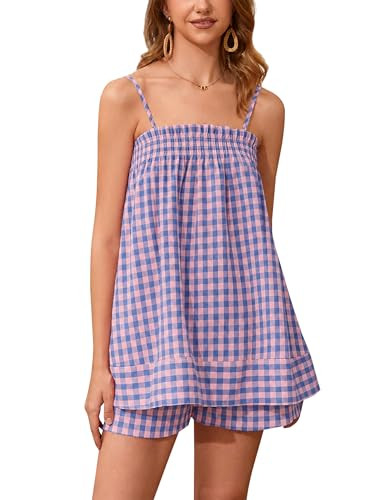 calbatic Women 2 Piece Lounge Set Striped Summer Pajama Set Sleeveless Peplum Cami Top and Wide L... | Amazon (US)
