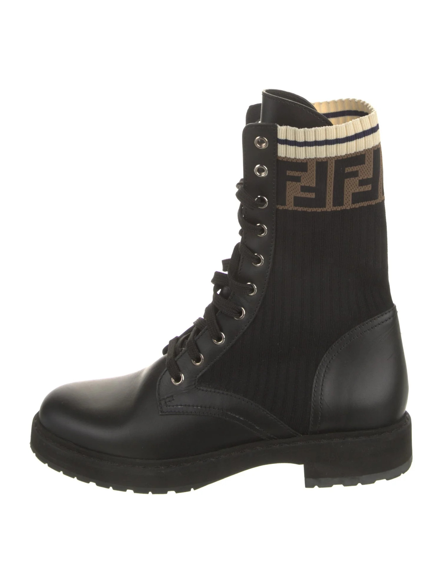 Zucca FF Logo Leather Combat Boots | The RealReal
