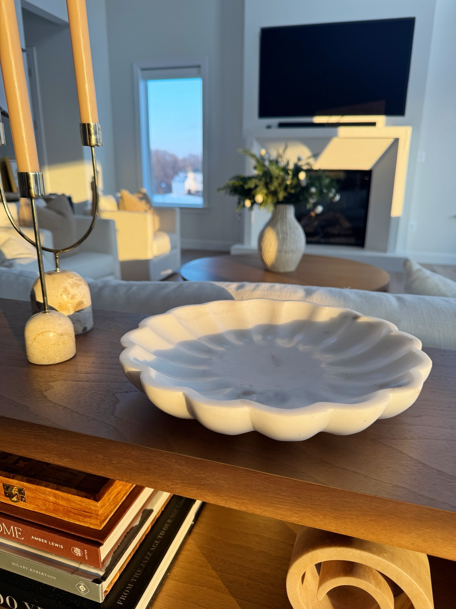 This gorgeous marble bowl is beautiful and functional, we keep the remotes to the tv, soundbar and shades here for easy access. @Wayfair #WayfairPartner #Wayfair #WayfairFinds

#LTKHome #LTKFindsUnder100