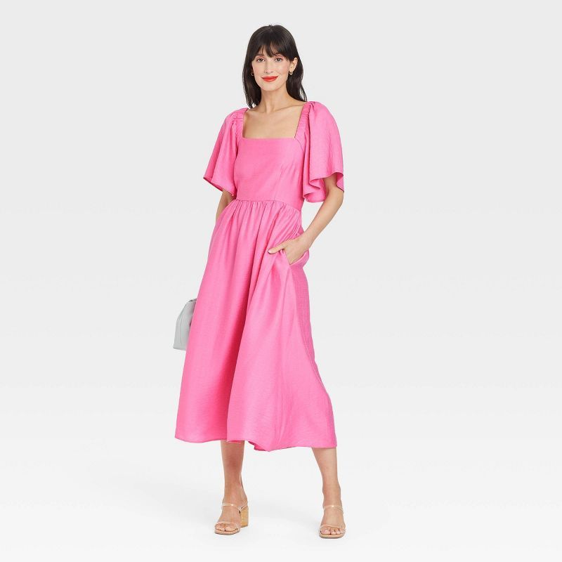 Women&#39;s Flutter Short Sleeve Tie-Back Dress - A New Day&#8482; Pink XXL | Target