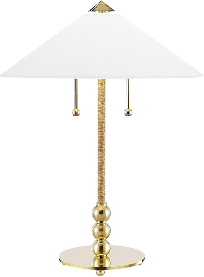 Hudson Valley Lighting Flare 2 Light Table Lamp - Aged Brass Finish - White Belgian Linen Shade | Amazon (US)