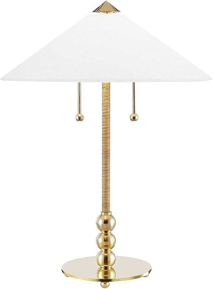 Hudson Valley Lighting Flare 2 Light Table Lamp - Aged Brass Finish - White Belgian Linen Shade | Amazon (US)