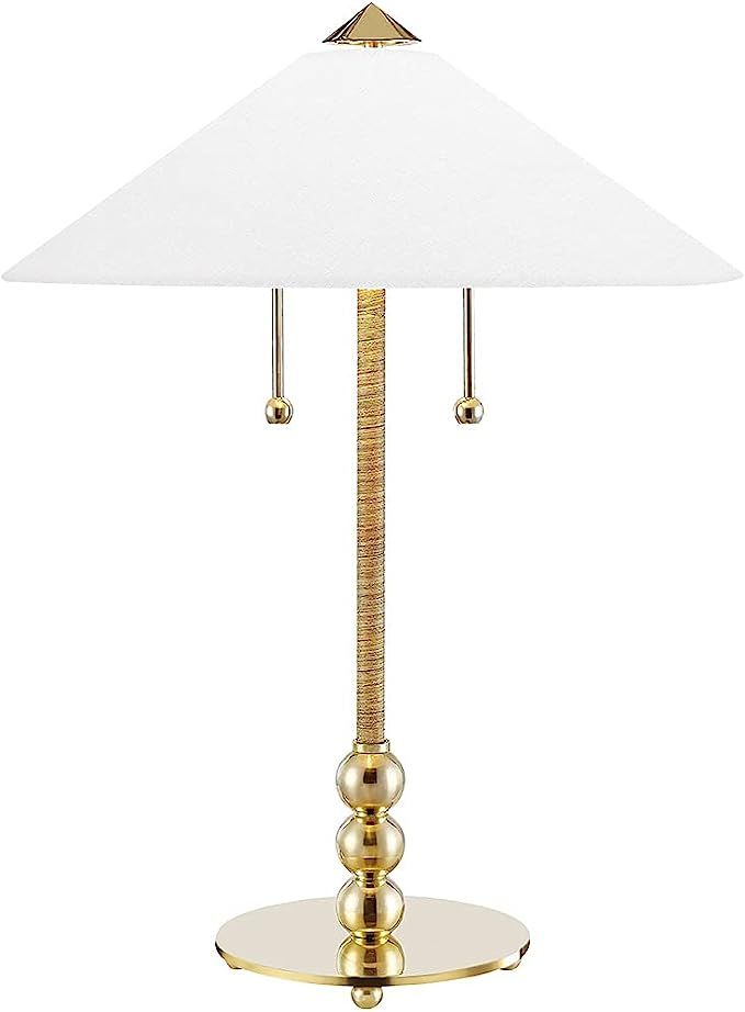 Hudson Valley Lighting Flare 2 Light Table Lamp - Aged Brass Finish - White Belgian Linen Shade | Amazon (US)