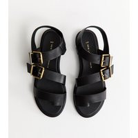 Women's Premium Real Leather Black Buckle Strap Sandals New Look | New Look (UK)