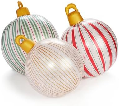 FUNBOY Giant Inflatable Light-Up Vintage Stripe Christmas Ornaments, 3 Giant Sizes 24'', 22'' and... | Amazon (US)