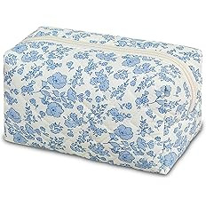 Quilted Makeup Bag Floral Cotton Make up Bag Puffy Coquette Makeup pouch Aesthetic Cute Travel To... | Amazon (US)
