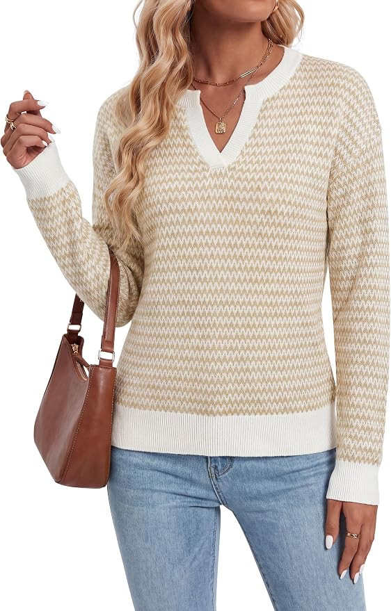 Arach&Cloz Women's Polo Striped Long Sleeve Casual Sweaters Breathable Tops | 100% Cotton, Lightw... | Amazon (US)