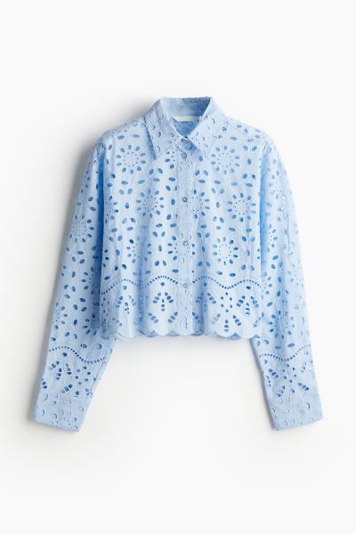 Eyelet Embroidered Shirt - Light blue - Ladies | H&M US | H&M (US + CA)