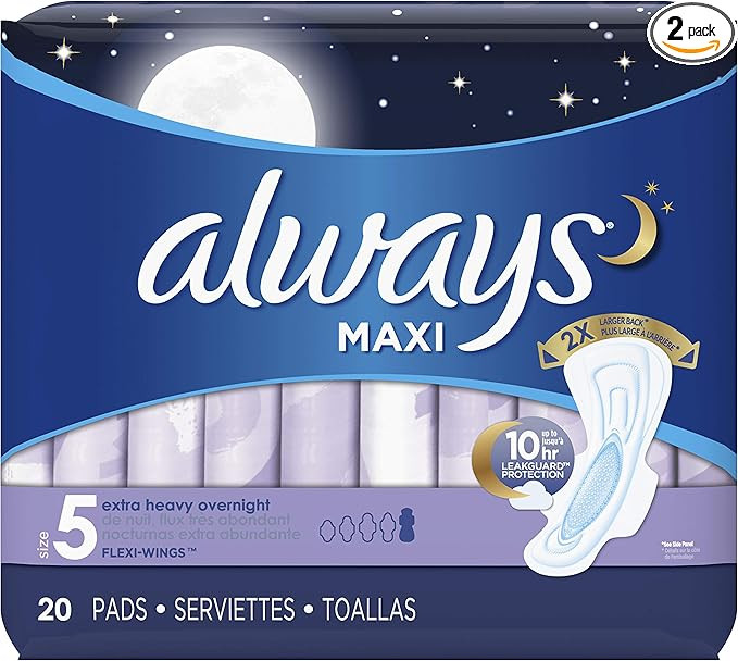 Always Maxi Extra Heavy With Wings Overnight Pads, 20 Count (Pack of 2) | Amazon (US)