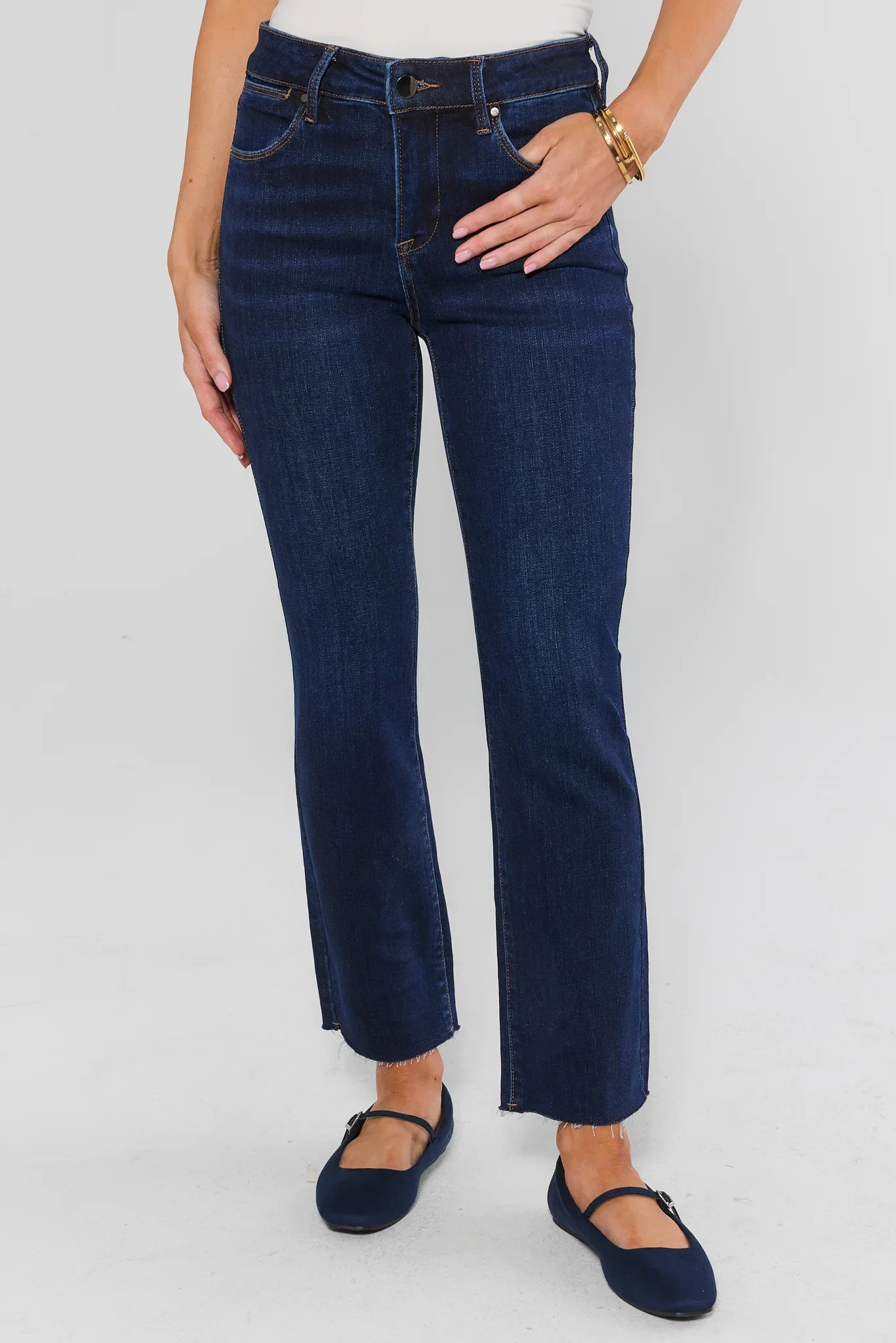 Becca Dark Wash Kick Flare Cropped Jeans | Avara