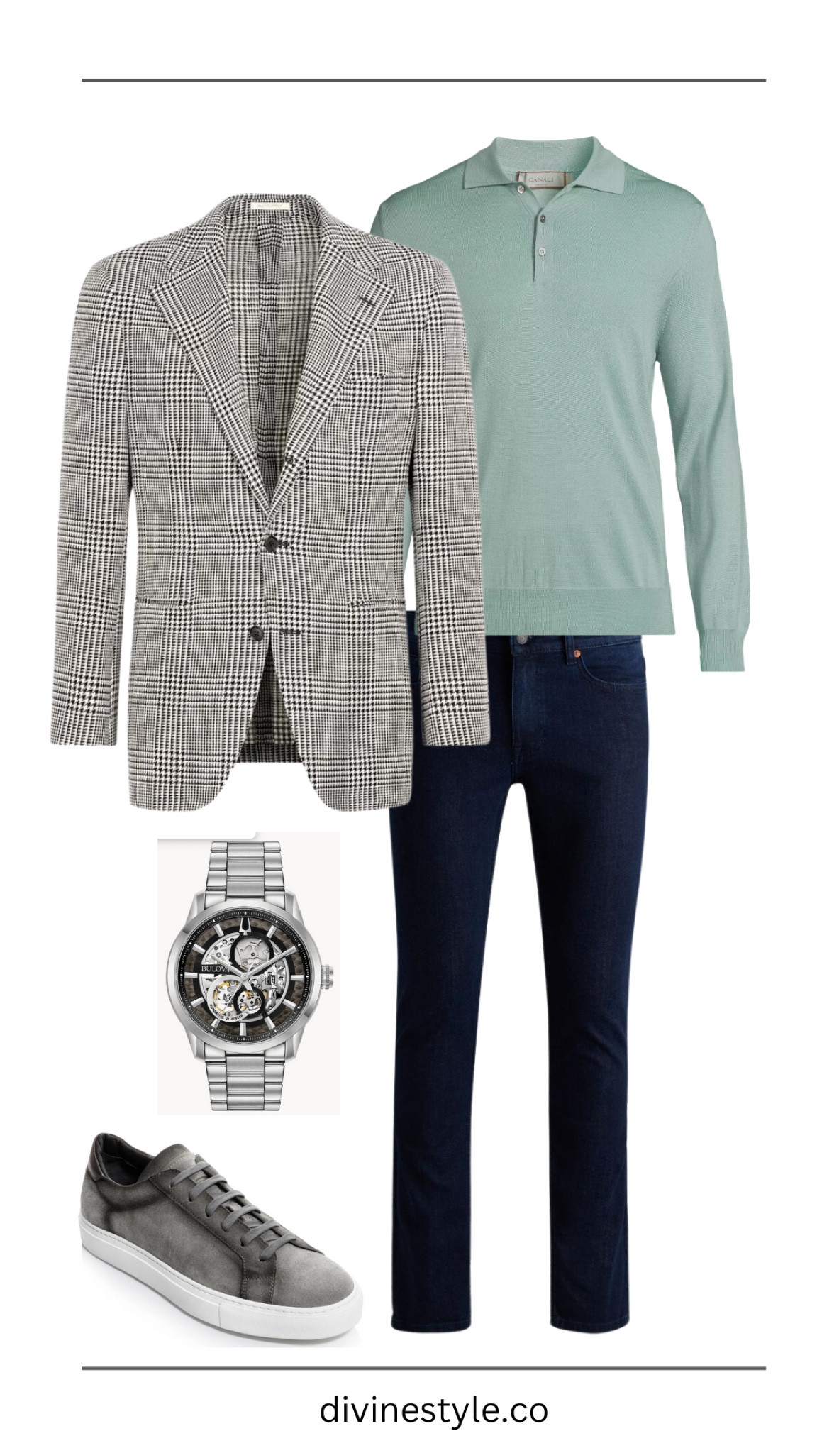 Men’s Holiday Outfit- layer a print sport coat over a v-neck sweater or this luxe seater polo shirt with dark blue jeans and fashion sneakers. Luxe, relaxed outfit.

#LTKParties #LTKHoliday #LTKMens