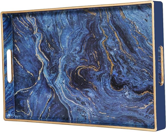 Zosenley Decorative Tray, Marbling Plastic Tray with Handles, Rectangular Vanity Tray and Serving... | Amazon (US)
