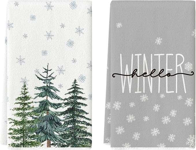 Artoid Mode Hello Snowflakes Winter Kitchen Towels Dish Towels, 18x26 Inch Christmas Pine Trees D... | Amazon (US)