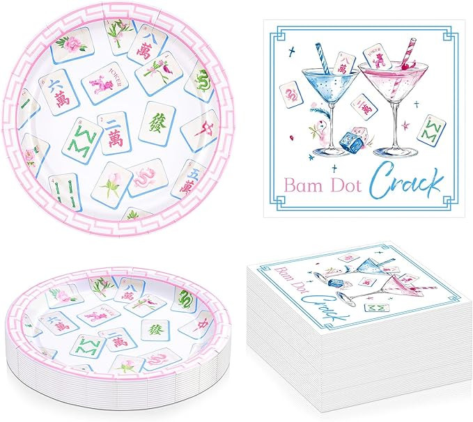 Mahjong Party Plates and Napkins Set, Mahjong Party Supplies with 20 Plates 20 Napkins for Home, ... | Amazon (US)