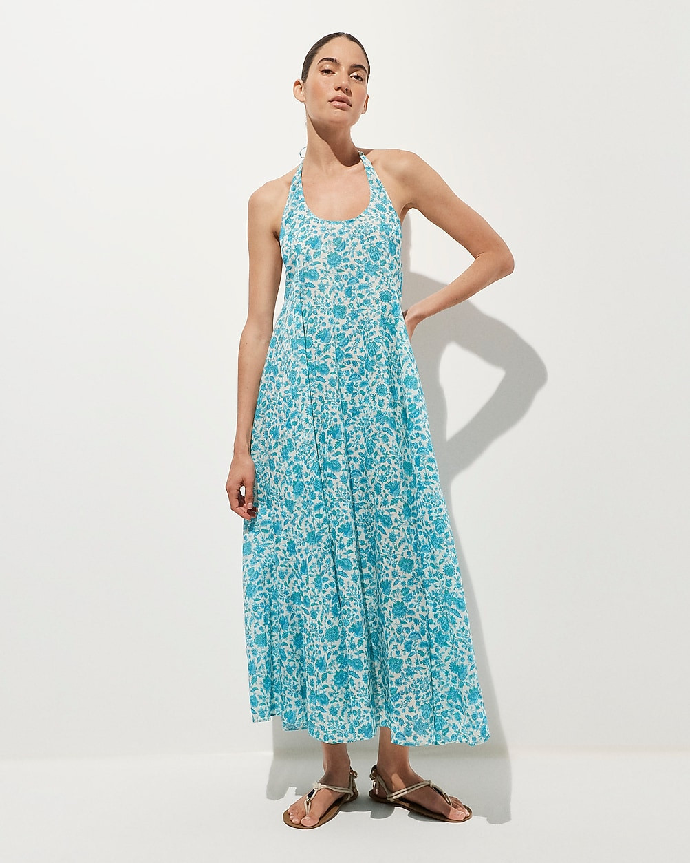 Halter beach dress in blue floral | J. Crew US