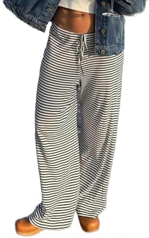 Pnahip Women's Comfy Pajama Loose Casual Drawstring Lounge Pants - Striped Print Stretch Wide Leg | Amazon (US)